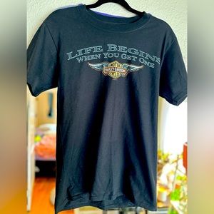 Life Begins When You Get One Harley Davidson tee shirt!